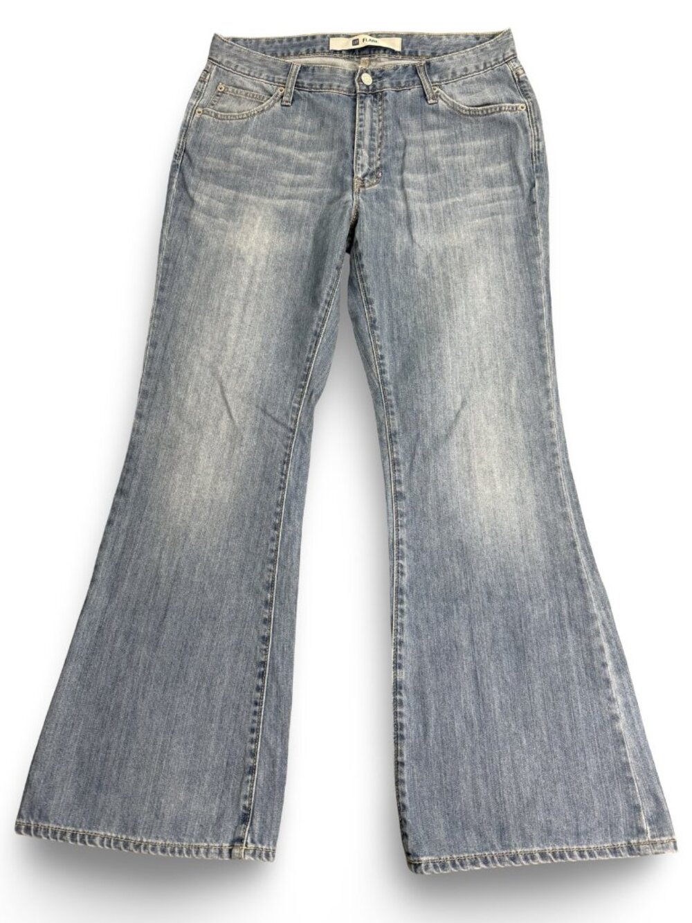 Vtg GAP Flare Jeans Womens 10 Blue Light Wash Mid Rise Y2K Boho Chic Denim 32x29